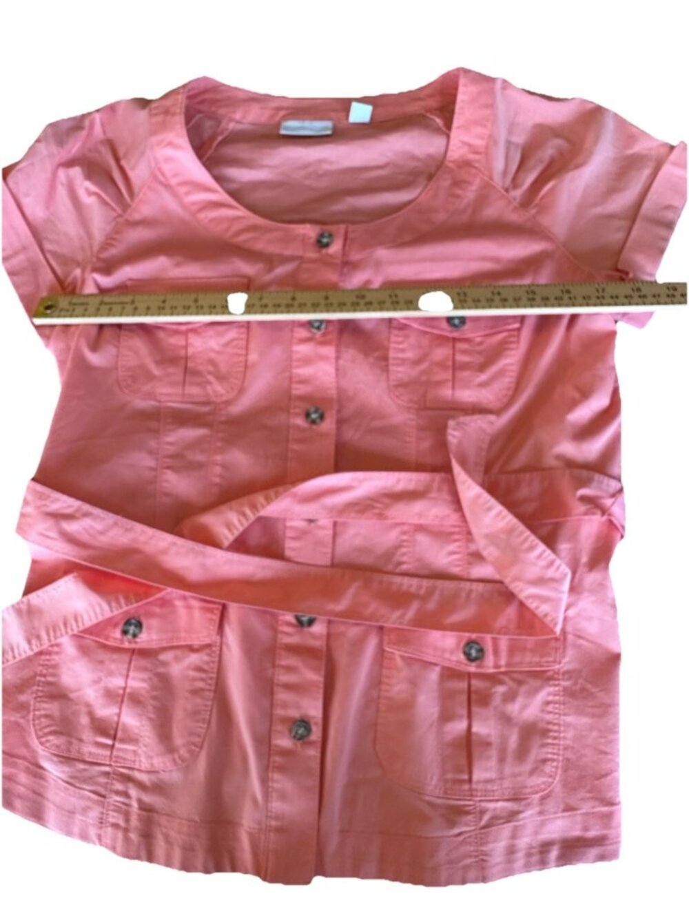 New York & Company Pink Button Up Belted Pleated Sleeve Size M Retro - Picture 6 of 8